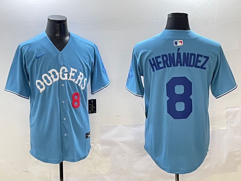 Men Los Angeles Dodgers #8 Hernandez Light Blue Throwback Game 2025 Nike MLB Jersey style 21->los angeles dodgers->MLB Jersey